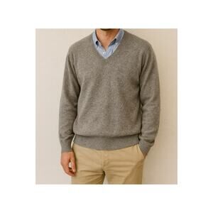 Forte Gray Cashmere Sweater Size XL V-Neck Long Sleeve Preppy Luxe Dad Classic